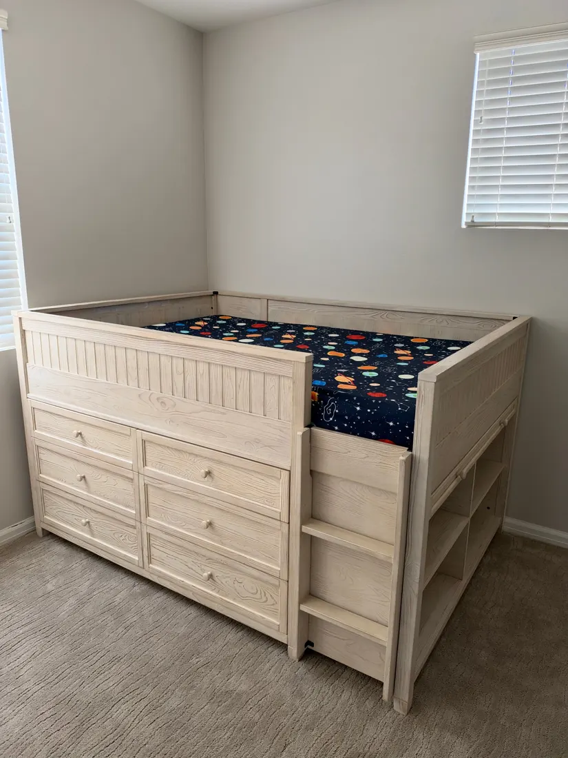 Kids captain's bed with drawers, ladder and shelves assembled in Huntington Beach, October 2026