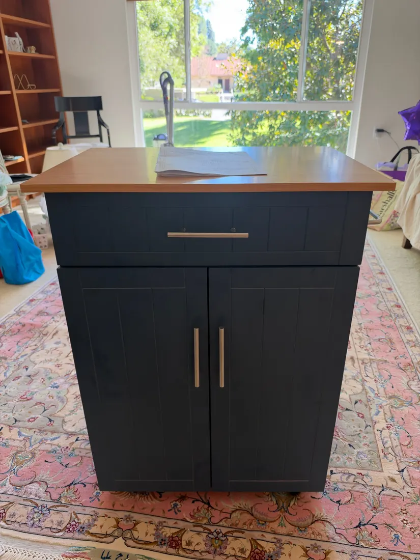 Kitchen island cart with drawer and cabinet assembled in Laguna Woods, October 2026