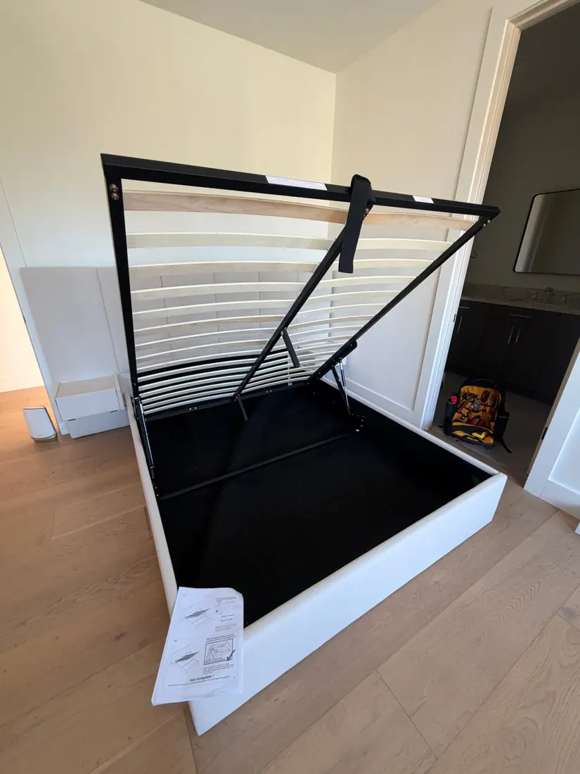Lift-up hydraulic storage bed assembled in Laguna Niguel, October 2026