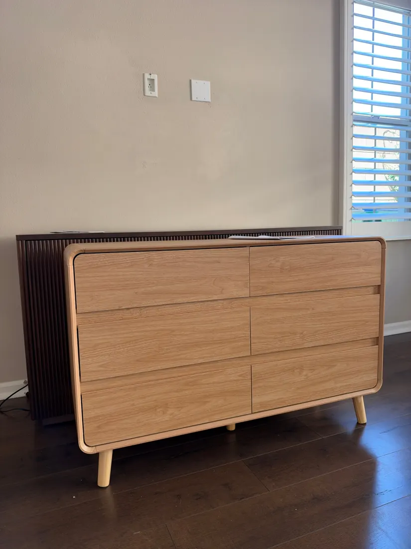 Mid-century oak 6-drawer dresser assembled in Irvine, October 2026