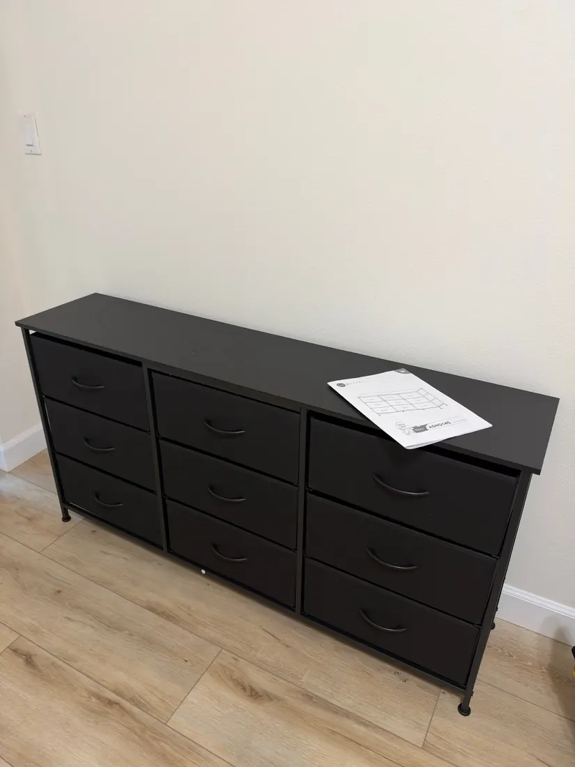 9-drawer fabric dresser assembled in Anaheim, October 2026